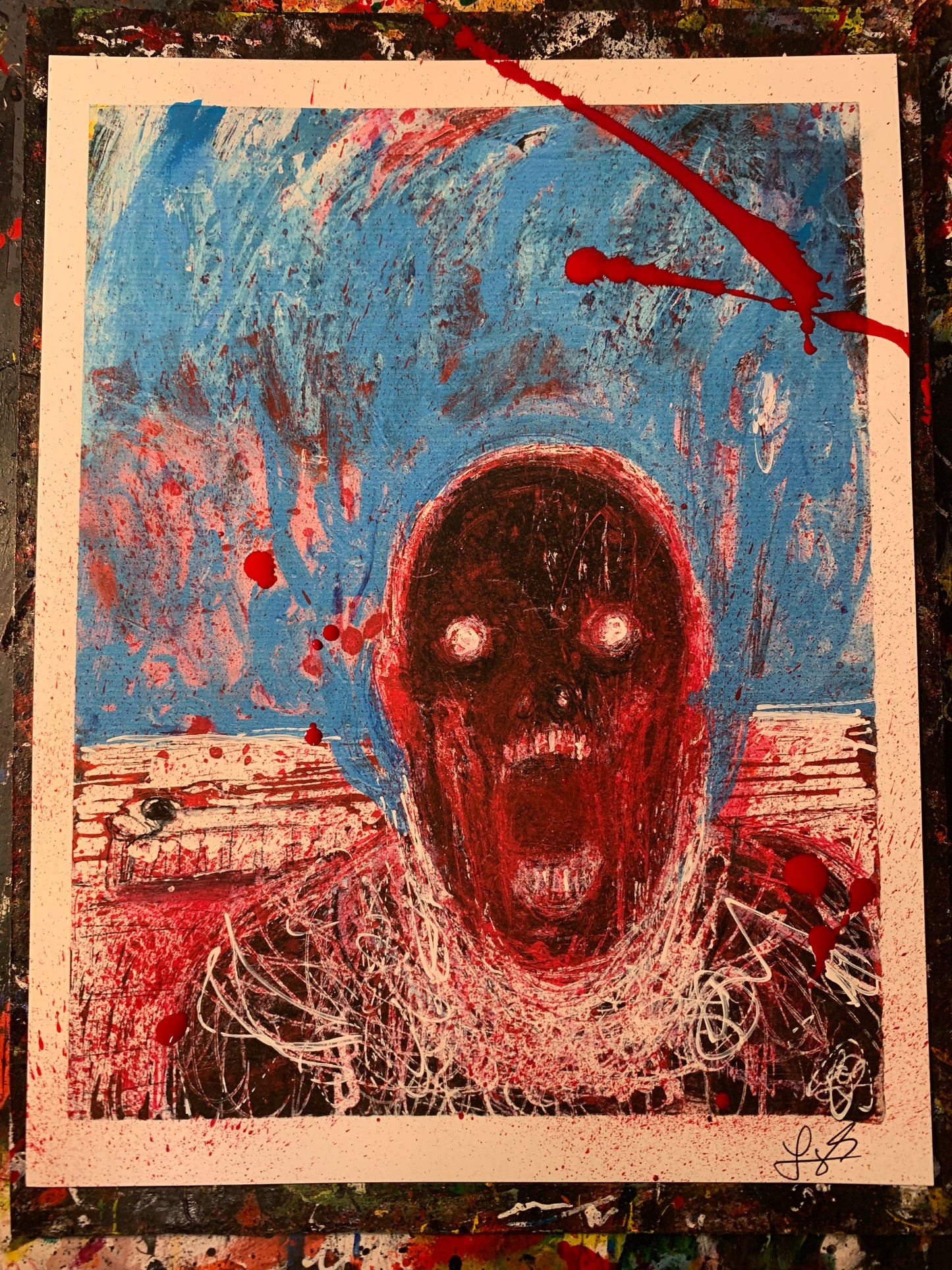 Blue Scream, embellished print