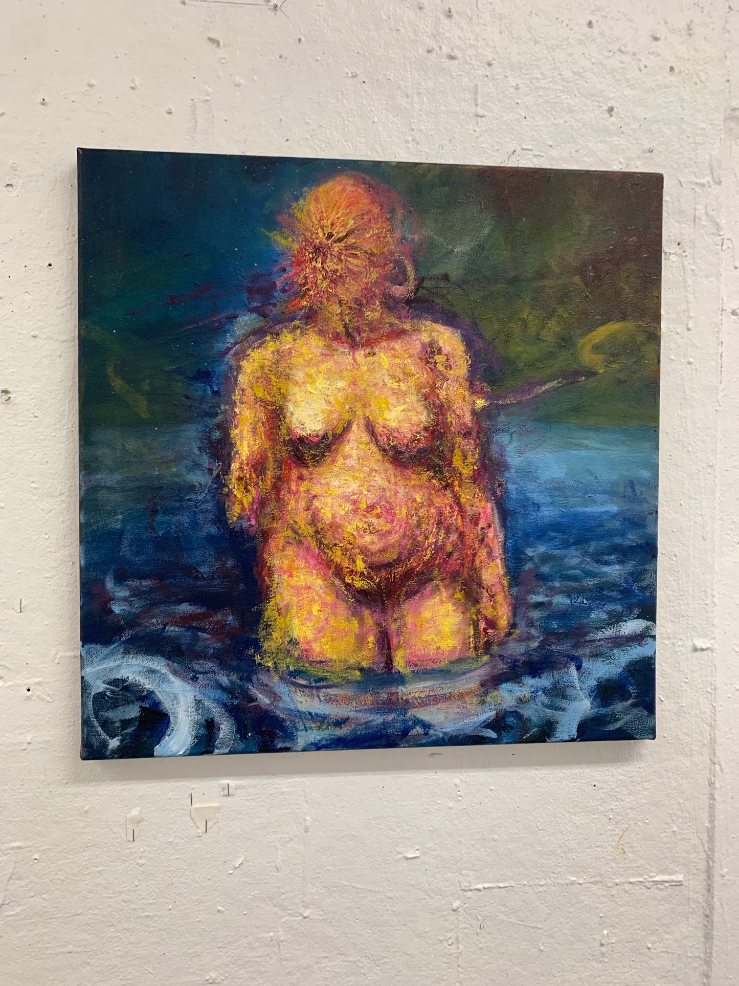Lonely figure, oil painting 24x24 canvas