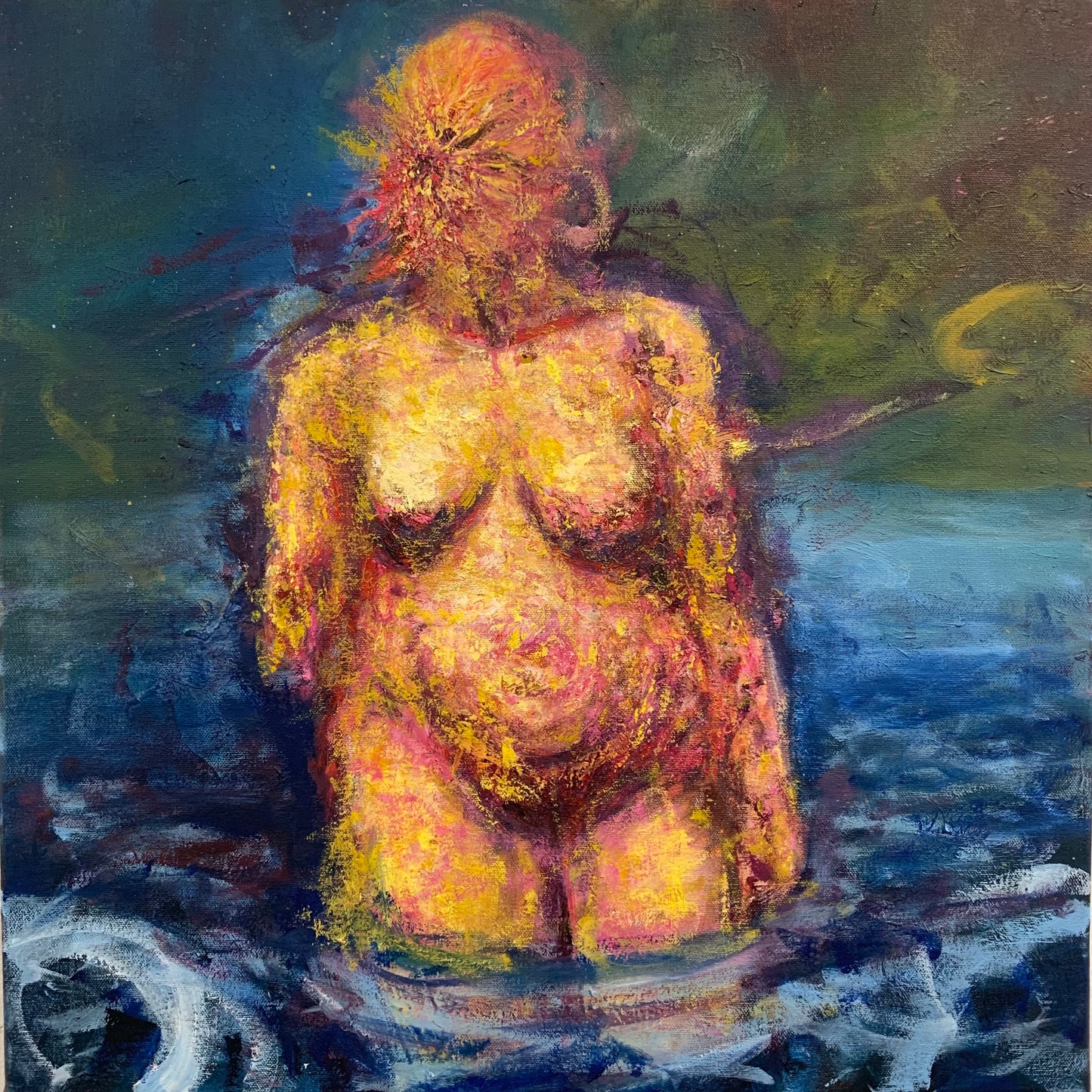 Lonely figure, oil painting 24x24 canvas