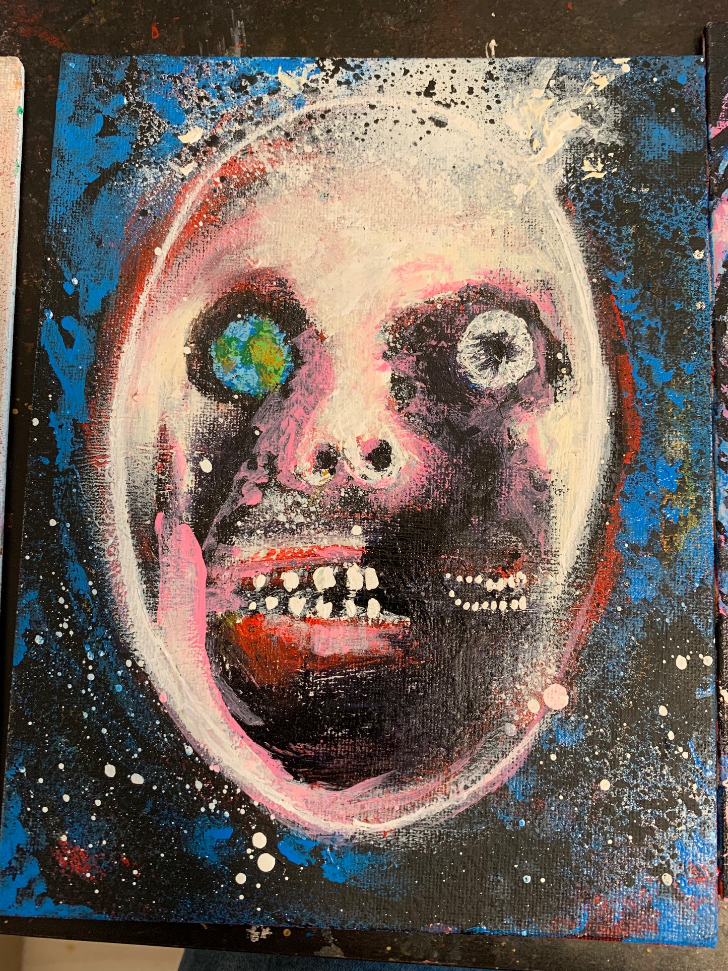Earth & Moon, canvas panel 7x9