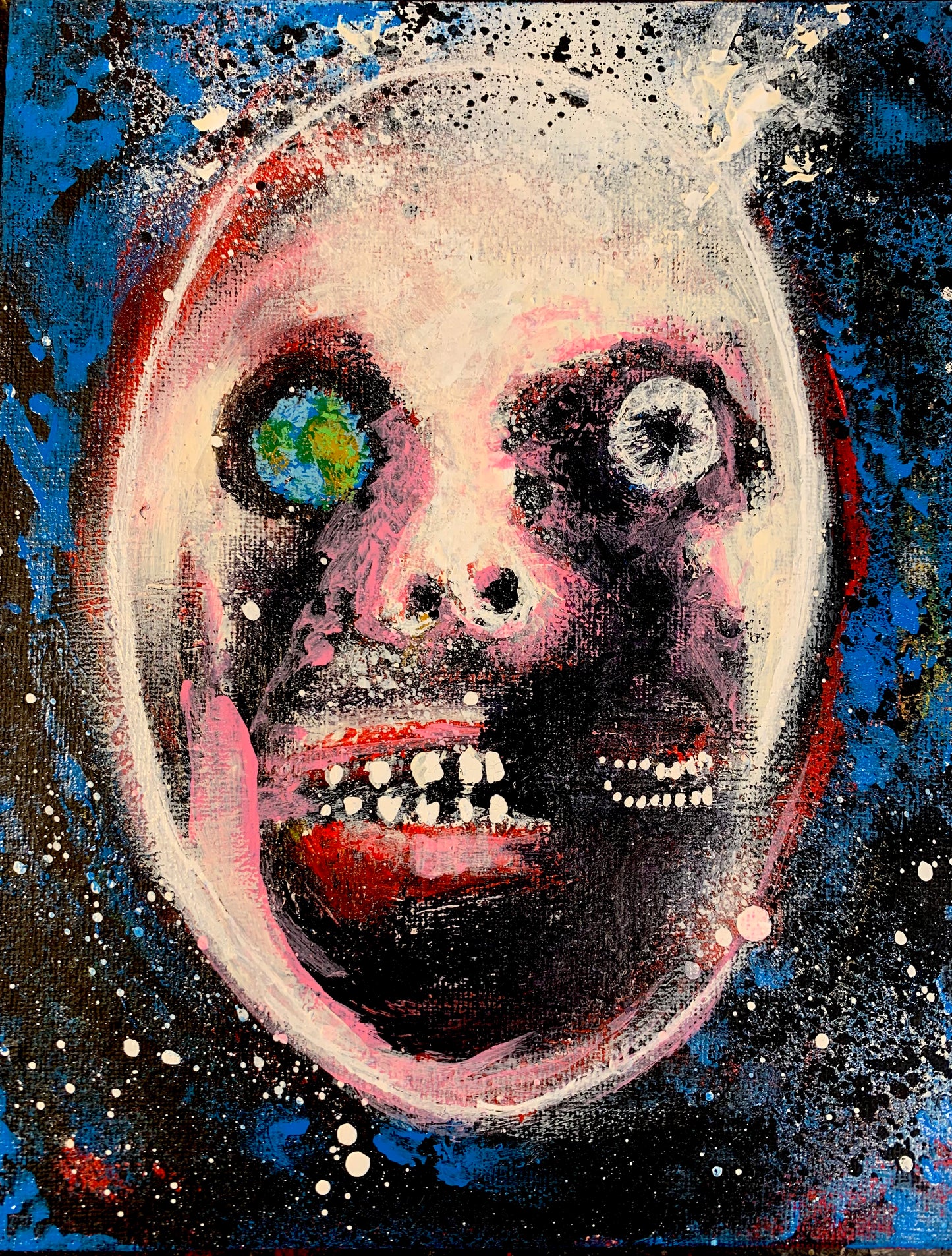 Earth & Moon, canvas panel 7x9