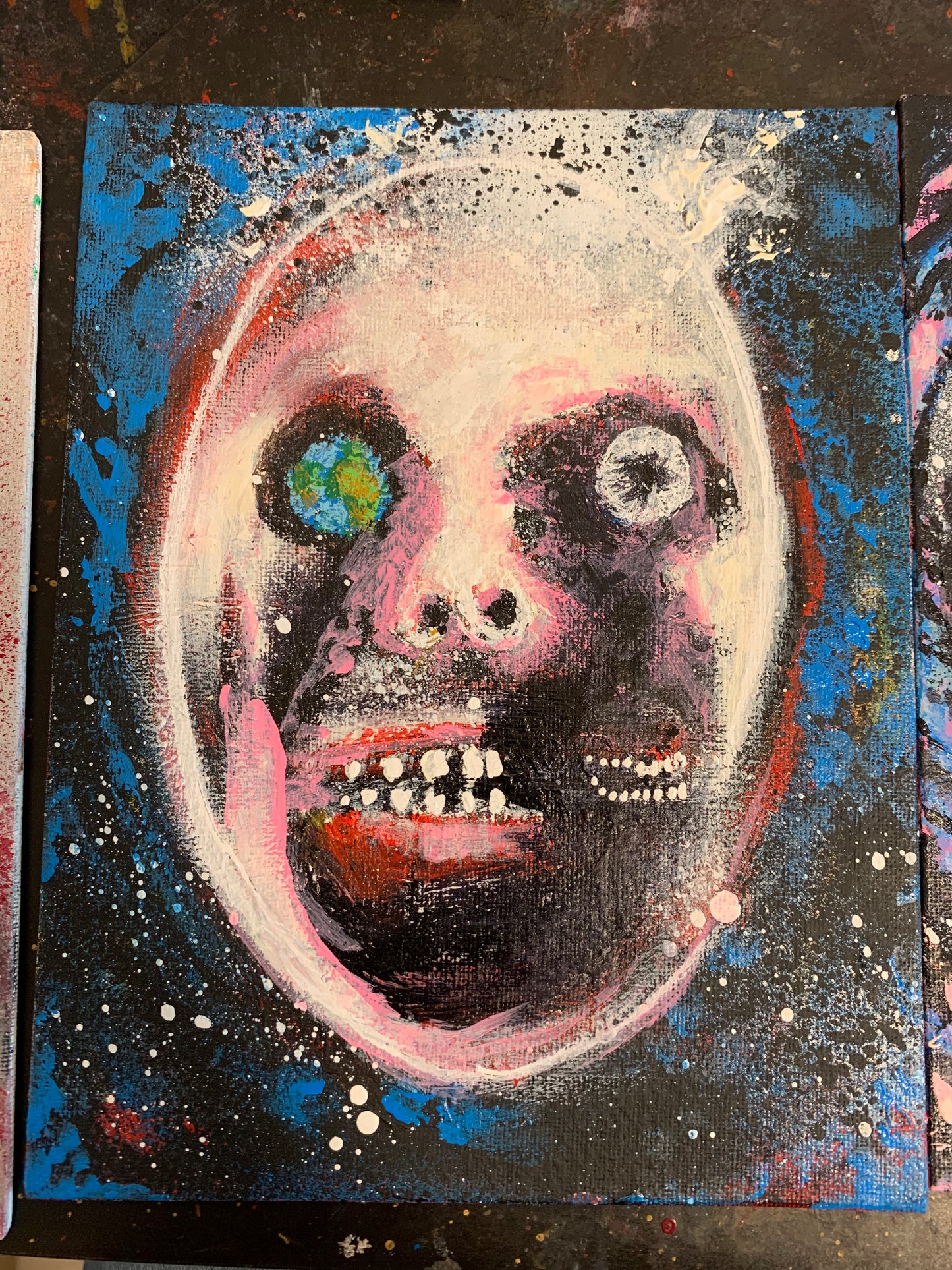 Earth & Moon, canvas panel 7x9