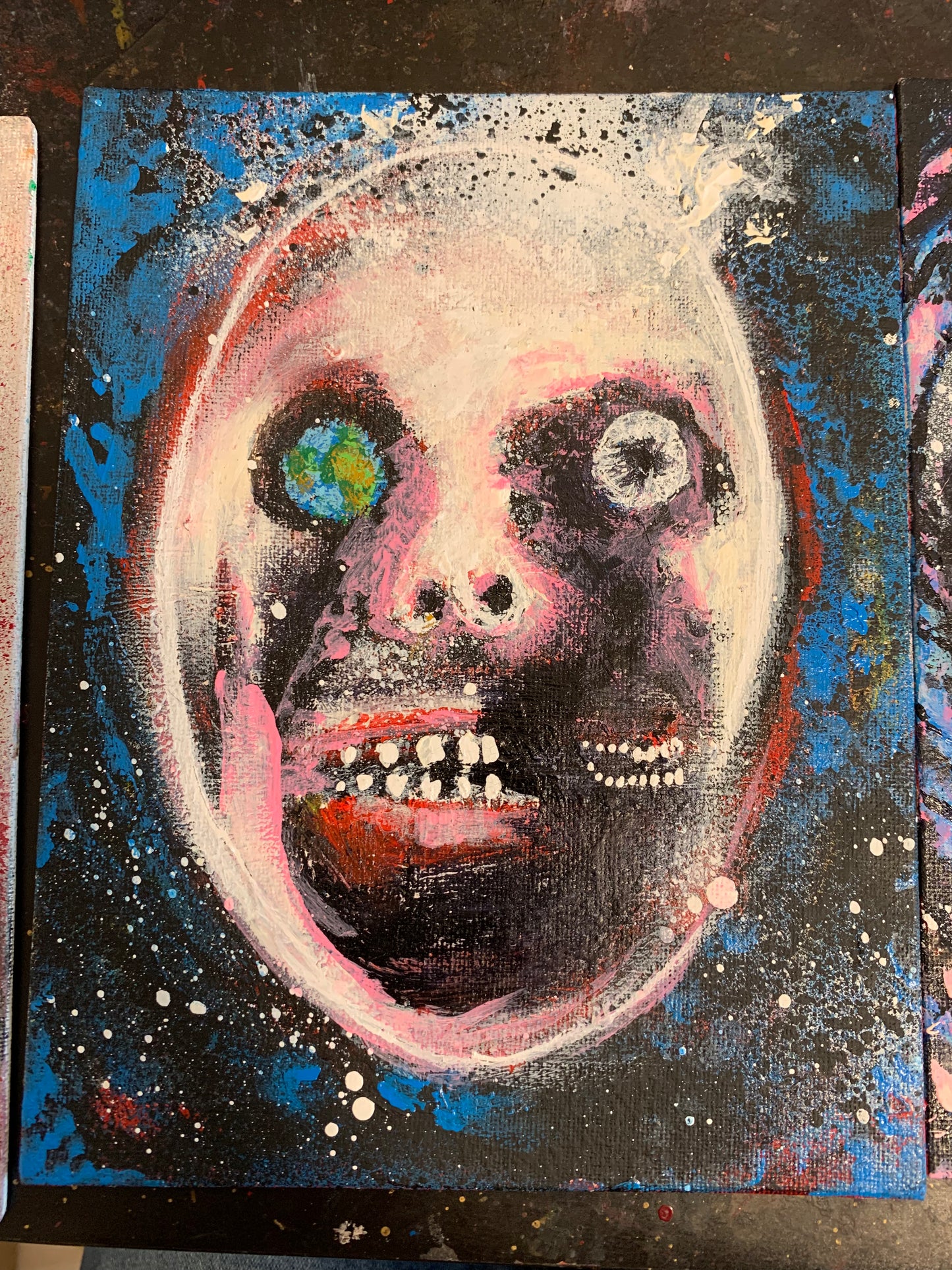 Earth & Moon, canvas panel 7x9
