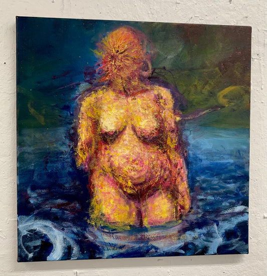 Lonely figure, oil painting 24x24 canvas